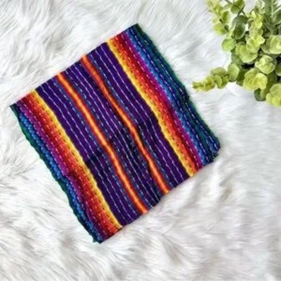 NWOT Guatemalan Artisanal Cotton Vibrant Multicolor Striped Scarf Shawl - Picture 5 of 6